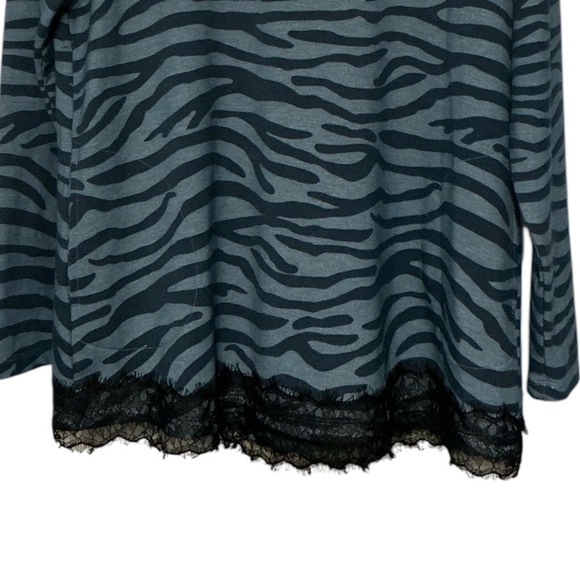 LOGO QVC Lounge by Lori Goldstein French Terry Zebra Top with Lace Hem - Picture 5 of 9